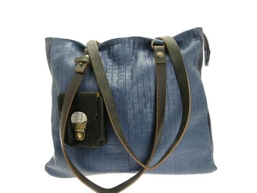 Sac baby cerise cuir damier bleu