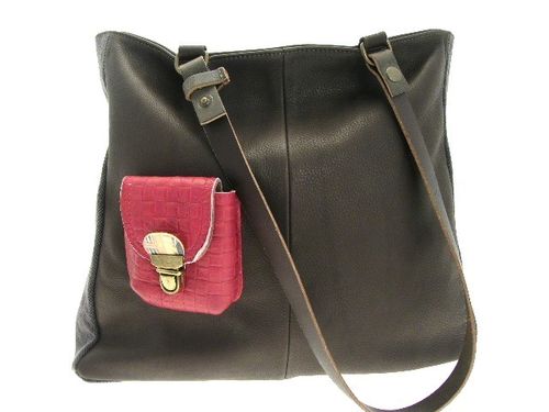 Sac baby cerise cuir marron