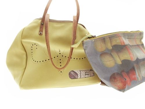 Sac laura cuir jaune avec sa pochette