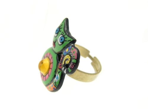 bague chat vert