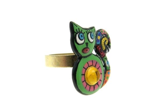 bague chat verte 