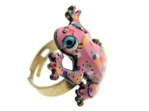 bague grenouille rose