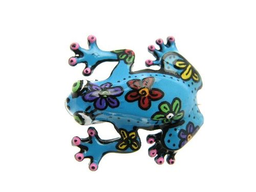 broche grenouille bleue